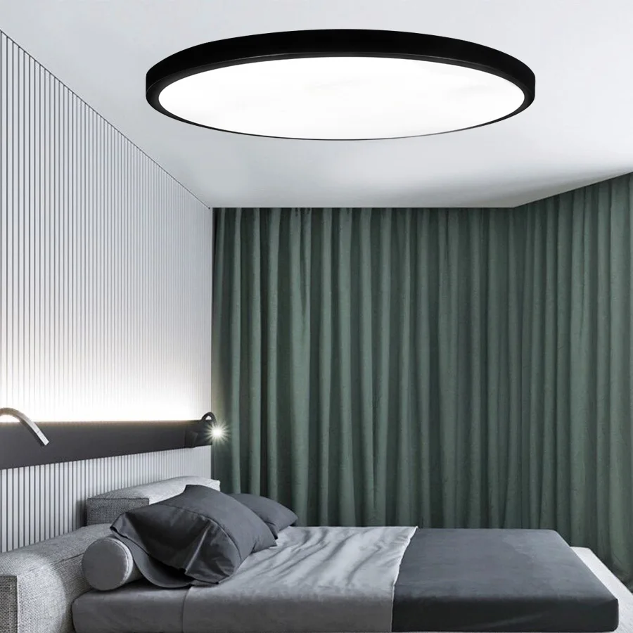 Tanie Lampa sufitowa LED ultra cienka 5CM LED Mordern prosta lampa czarny biały okrągły do salonu sypialnia Foyer jadalnia