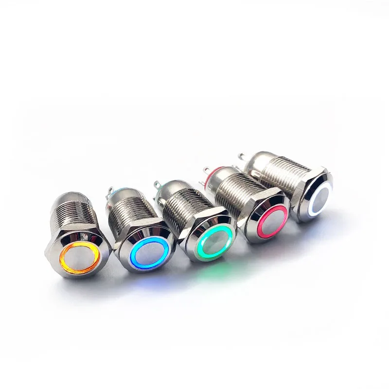 Push button switch 1pcs 12/16/19/22mm Waterproof Metal Push Button Switch LED Light Momentary Latching Car Engine Power Switch 6/12/220V Red Blue