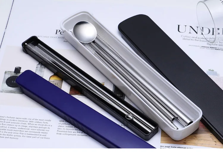 304 Stainless Steel PVD Titanium Straw Multi-Color-Repeat Utility Straw Set Gift Set Cross Border Stirring Spoon