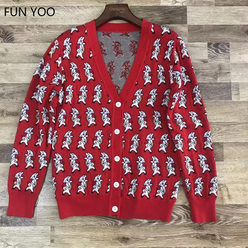 

2019 Woman Knitted Cardigans Sweater Single Breasted Cartoon Outwear Full Sleeves Elastic Casual Chic Comfortable