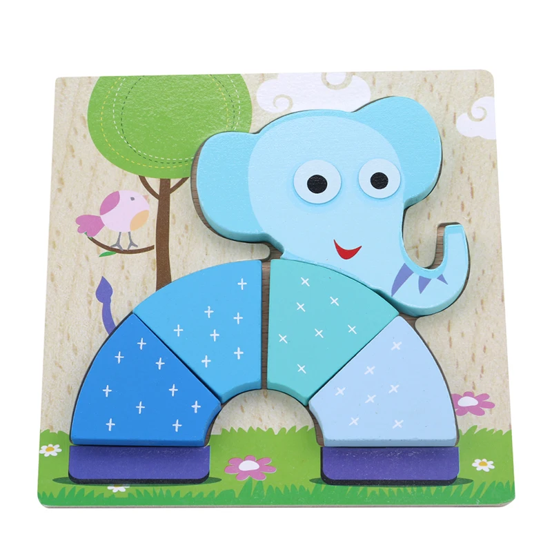 elephant Деревянный пазл, игрушки, деревянные 3D головоломки для детей, детские Мультяшные головоломки с животными, обучающая игрушка - Цвет: elephant