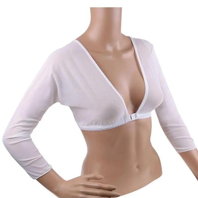 Women Bottoming Sleeve Cover Stylish Mesh Front Button Long Sleeve T-shirt Black White Sleeves Arm Cover Shoulder Tops ice arm sleeves arm sleeves