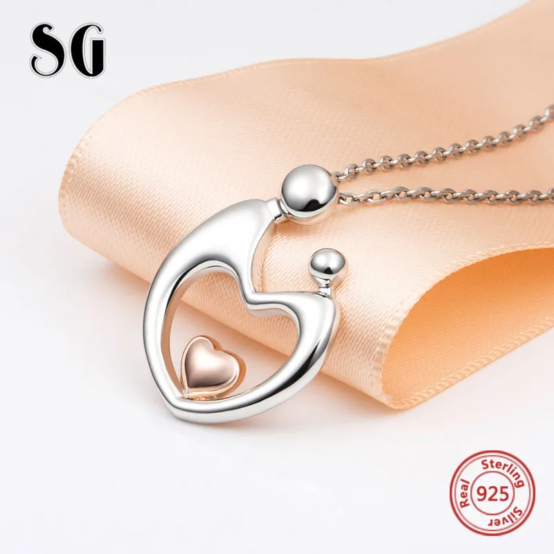 SG ожерелье из стерлингового серебра 925 пробы для мамы и ребенка с подвеской в форме сердца в форме руки, модное ювелирное изделие в подарок для всей семьи