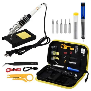

US Plug 60w 220v Adjustable Temperature Soldering Iron Kit yellow set +5 Tips+Desoldering Pump+Soldering Iron Stand