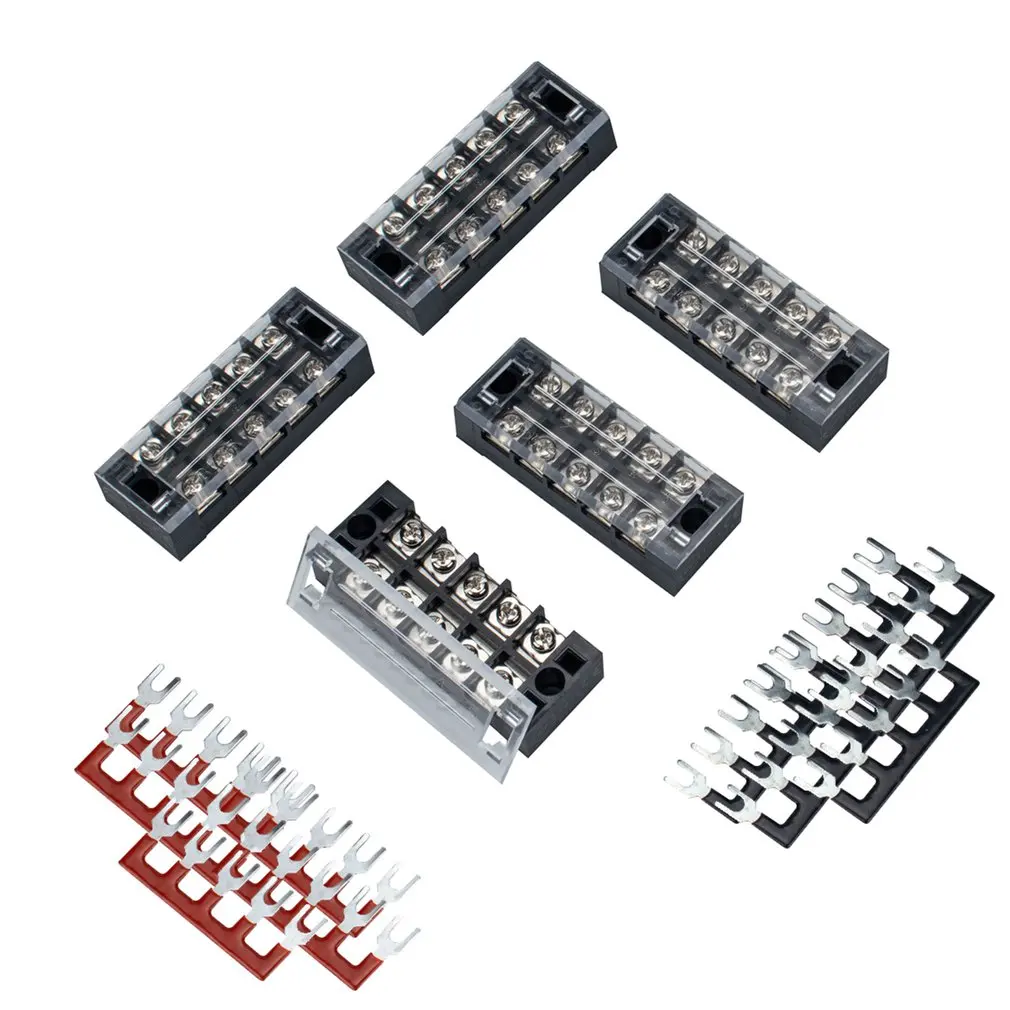 

5PCS Set Dual Row Screw Barrier Terminal Block Strip Wiring Board 25A 5 connector Screw Terminal Blocks W