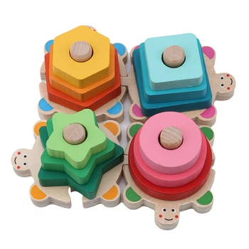 

New Children 4 Turtles Shape Wooden Stacker Block Game Baby Geometry Matching Building Block For Infant Kids Xmas Birthday Gifts