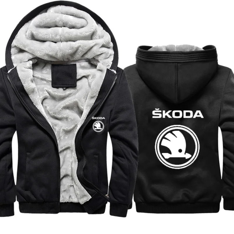 Мужские толстовки Skoda с логотипом автомобиля, мужская куртка с капюшоном, повседневные зимние Утепленные флисовые хлопковые куртки на молнии, мужские спортивные костюмы