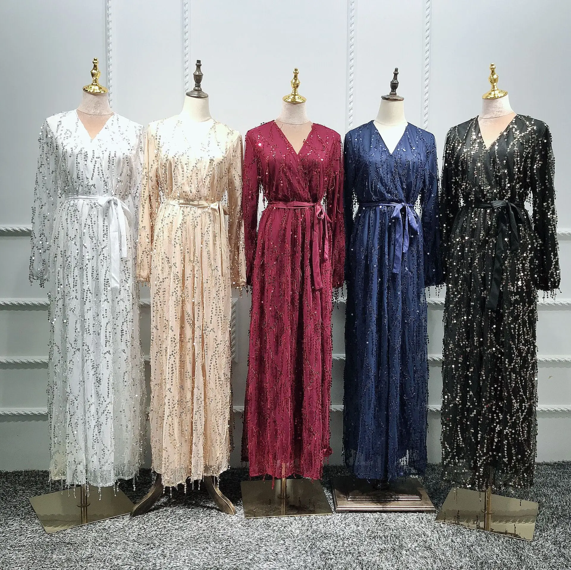 Модные турецкие платья abaya с блестками и кисточками мусульманский хиджаб платье одежда из Дубая для женщин Восточный халат из марокена Кафтан Исламская одежда