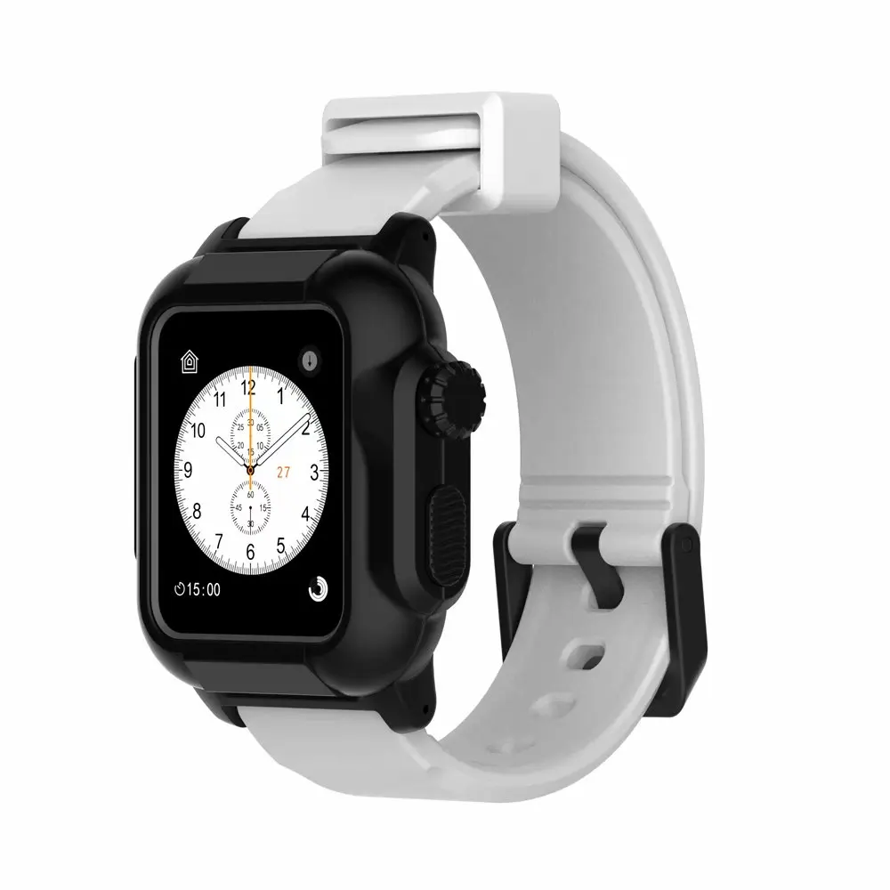 White Black case Светящийся спортивный корпус+ ремешок для Apple Watch band 4 3 5 44 мм/40 мм водонепроницаемый Iwatch 42 мм браслет покрытие для наручных часов - Цвет ремешка: White Black case