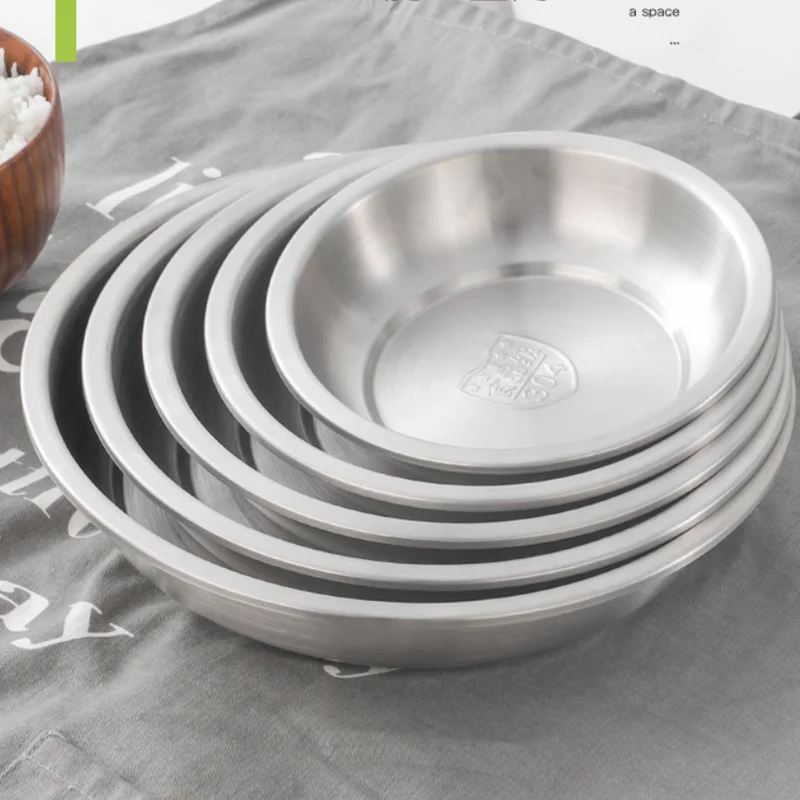 14-26cm 304 Stainless Steel Dishes Plates Kitchen Dining Food Storage Plate Round Dessert Dishes Dinner Salad Plate Dinnerware