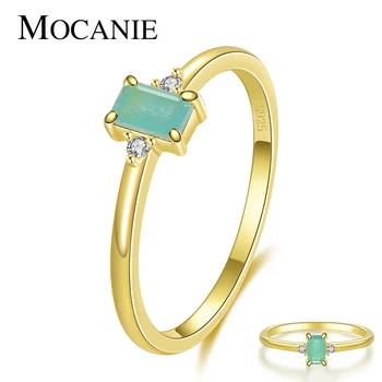 

Mocanie New Design 925 Stering Silver Rectangle Tourmaline Zirconia Finger Ring for Women Wedding Engagement Rings Jewelry Gift