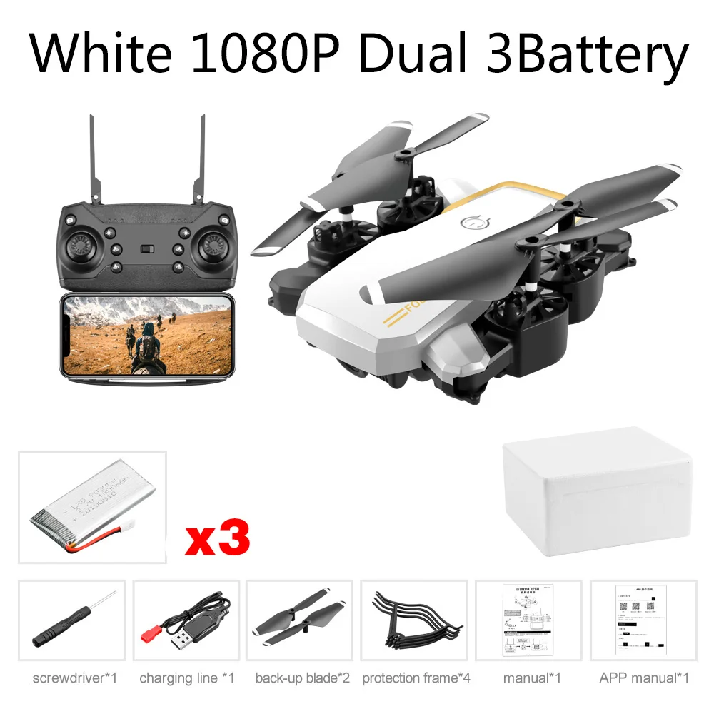 LF609 Дрон 4K с HD камерой wifi 1080P двойная камера Follow Me складной Квадрокоптер FPV Профессиональный Дрон долгий срок службы батареи игрушка - Цвет: White 1080P Dual 3B