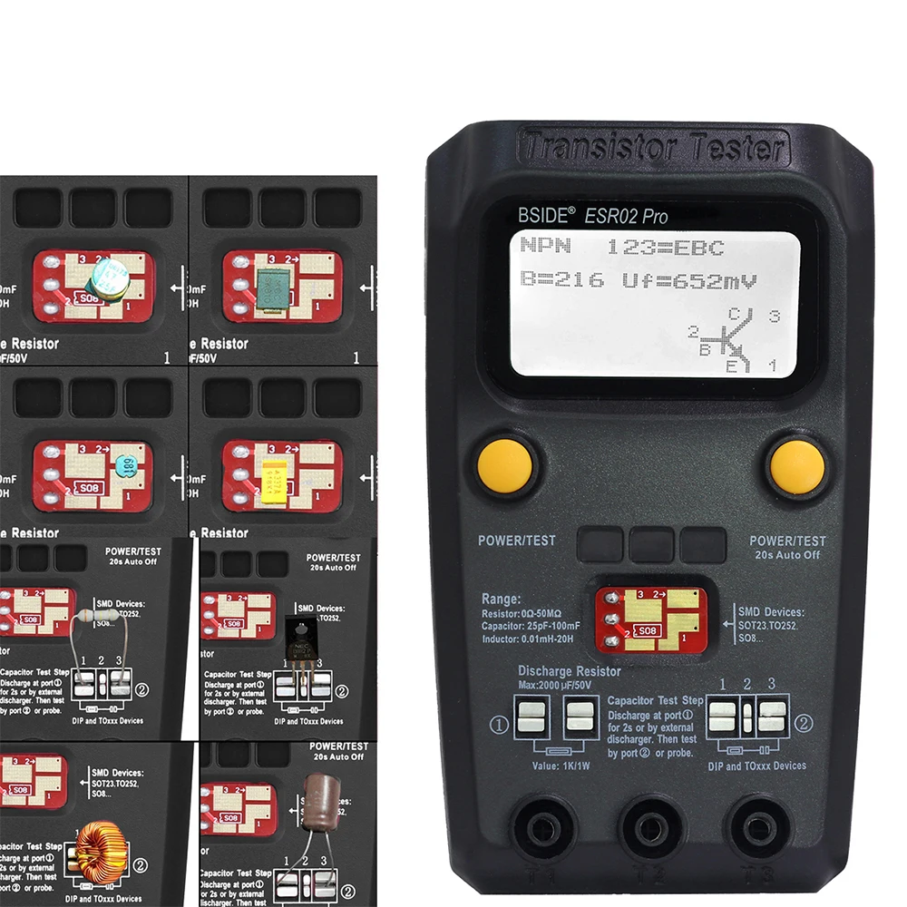 ESR02PRO Цифровой транзистор SMD компоненты тест мультиметр Емкость Диод Триод индуктивность мультиметр ESR тест er