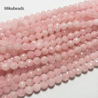 Wholesale Natural 8mm Rose Pink Quartz Crystal Faceted Round Stone Loose Beads For Jewelry Making DIY Necklace Strand 15'' 1