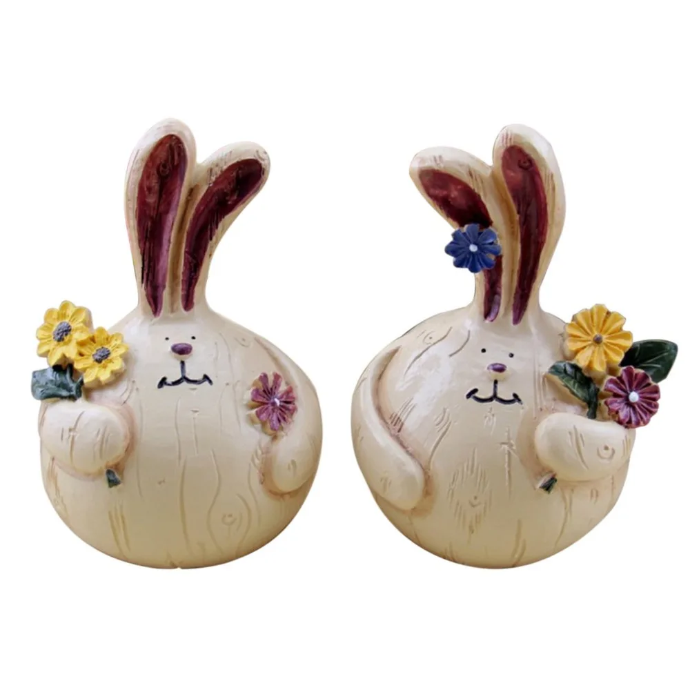 

2PCS Fat Rabbit Resin Crafts Lovely Garlic Rabbit Decorations Car Interior Ornaments Bedside TV Bench Desk Ornaments