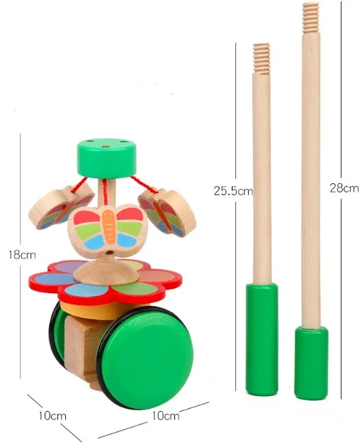 Wooden Walker Push Rod Toy Cartoon Rotating Roll Cart Learning Walk Guide Wood First Step Car Toddler Trolley Baby Birthday Gift
