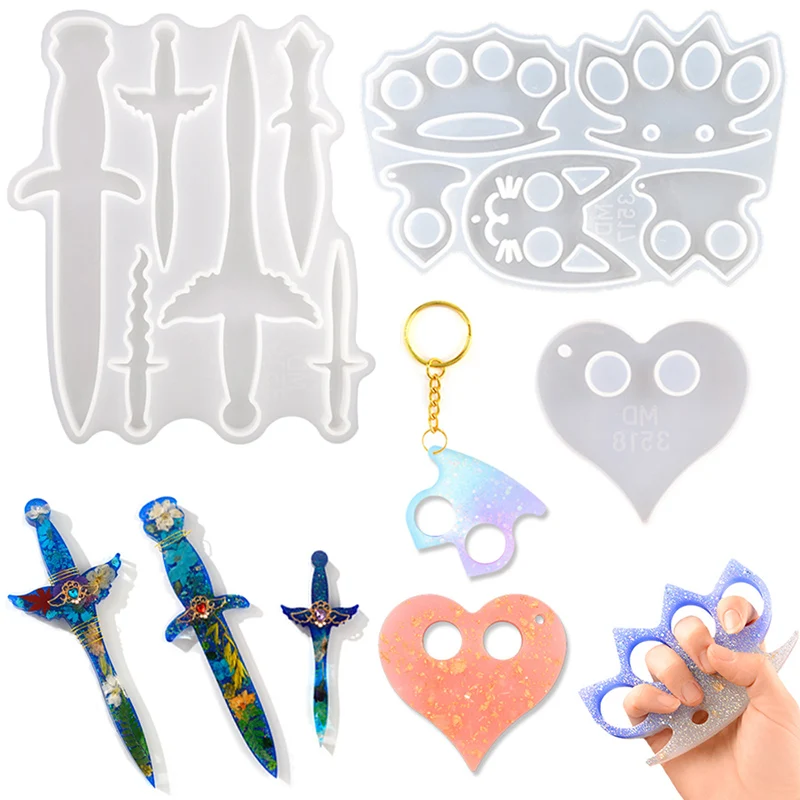 Self Defense Dagger Shuriken Resin Moulds Silicone Weapon Cat Keychain Molde De Silicone Para Resina Epoxi For Epoxy Molds Craft