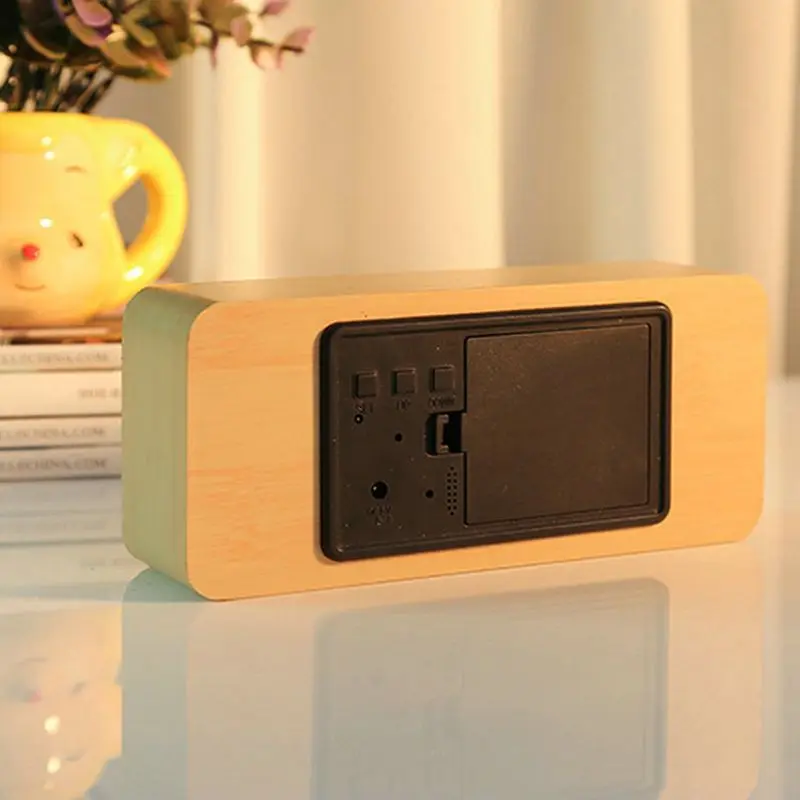 Голосовое управление деревянный USB цифровой будильник с днем/датой/температурой влажности