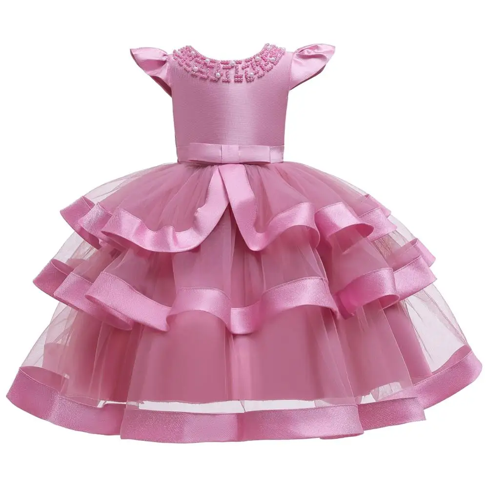 Hetiso/многослойное детское платье с бусинами для девочек; элегантное вечернее платье одежда для малышей vestido infantil; возраст 1-8 лет - Цвет: as picture