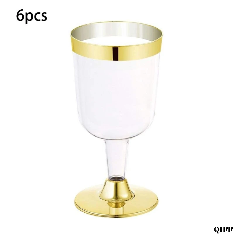 6 шт 180 мл одноразовые бокалы для вина с золотой стороной бокалы пластиковые бокалы для шампанского Свадебные принадлежности для дня рождения бокалы для шампанского es