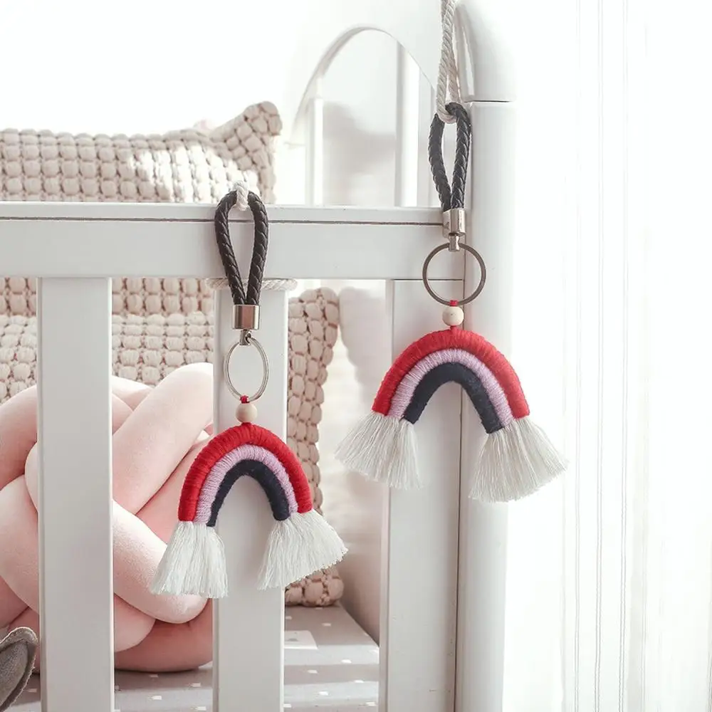 Macrame Rainbow Keychains Boho Bag Charms With Tassels Hand Weave Cotton Accessories For Car Key Purse Wallet Decoration | Дом и сад