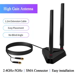 Dual Band WiFi Antenna with RP-SMA Male Connector for Network Cards and Wireless Routers (Folded Antenna)