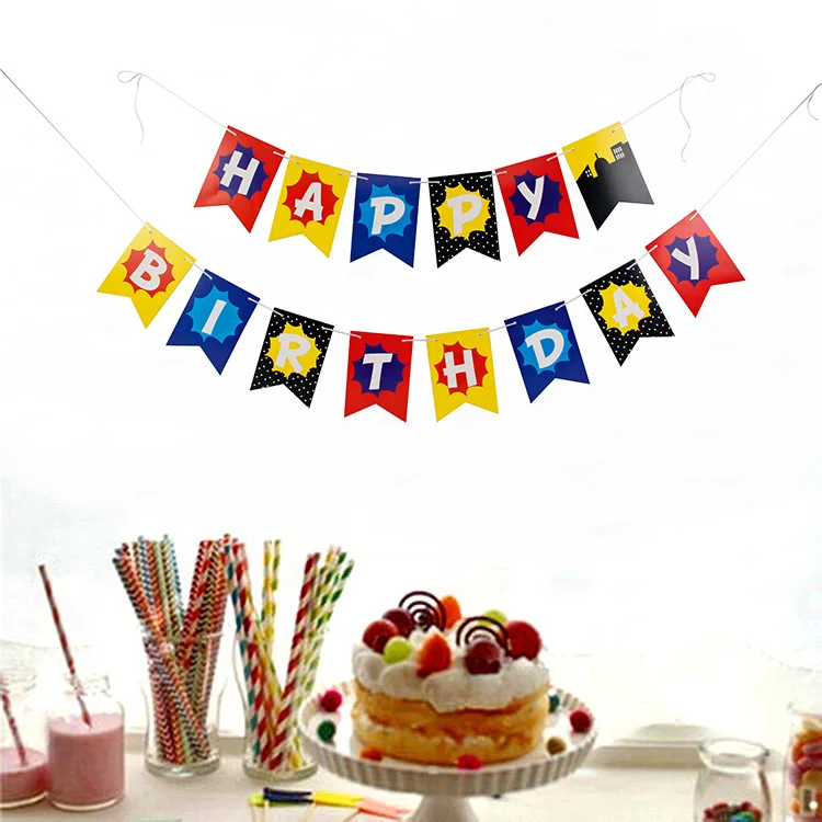 New Style Cross Border Birthday Pulling Banner Party Decorations Birthday Decorative Decoration Party Fishtail Banner Wholesale
