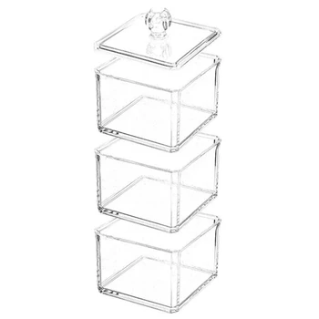

Three Layers Dustproof Clear Acrylic Cotton Ball Holder, Storage Organizer for Cotton Swabs, Make Up Pads,Jewelry Box