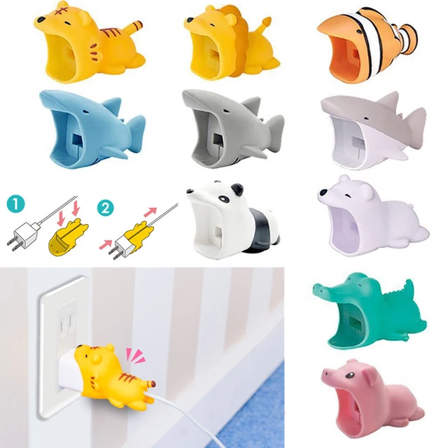 Protège-câble, morsure d'animal mignon, design cartoon, accessoire  organiseur pour iPhone, chargeur USB téléphone, enrouleur, copain -  AliExpress