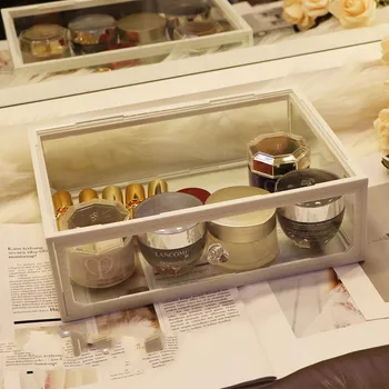 

Glass cosmetic storage box dust-proof transparent desktop lipstick skin care dressing table shelf LB821113