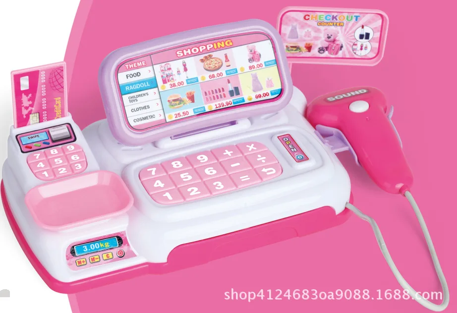

Hot Sales Children Play House Toys Light Music Supermarket Cash Register Set Educational Toy Parent And Child WHO