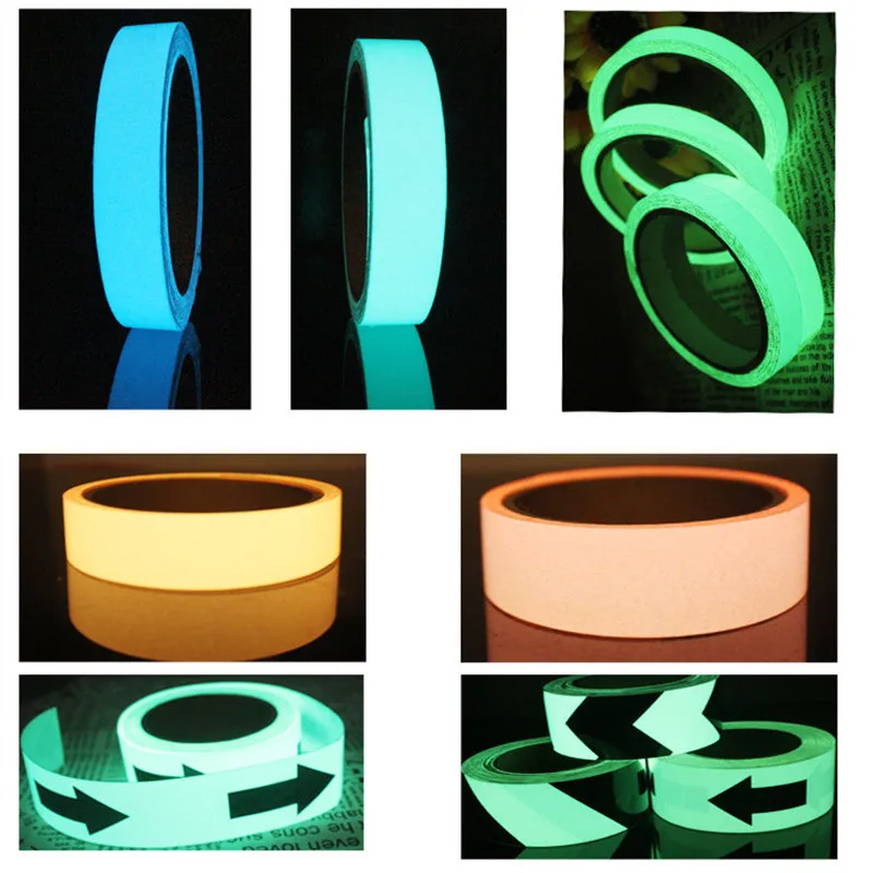 1,5 cm * 1m luminosa noche fluorescente auto-adhesivo brillan en la oscuridad de la cinta de seguridad para hogar Decoración de advertencia cinta