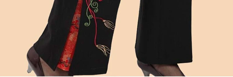 Middle-aged Tang suit pants брюки женские women's pants embroidered trousers ladies wide leg high waist pants