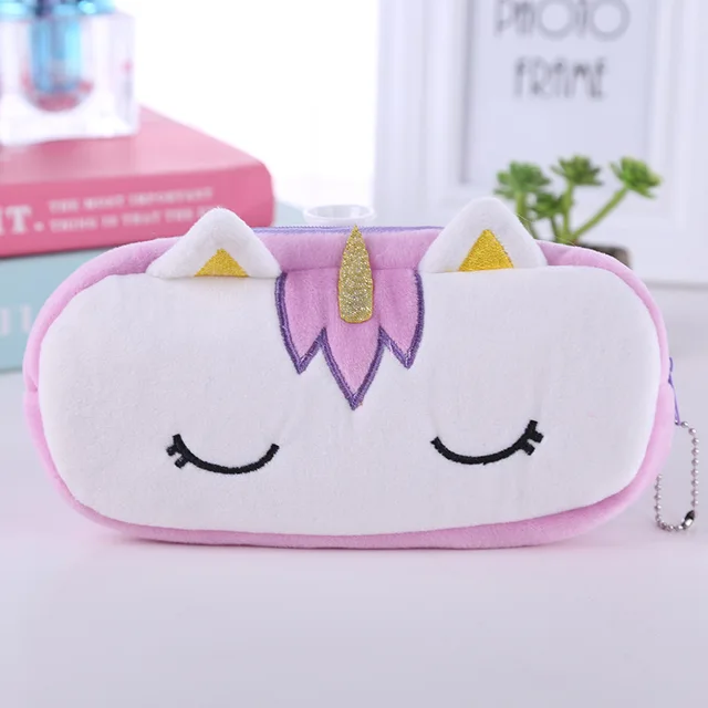 FUDEAM Soft Plush Cartoon Women Long Coin Purse Cute Zipper Girl School Stationery Pencil Case Usb Cable Storage Bag Key Wallet Unicorn Purple