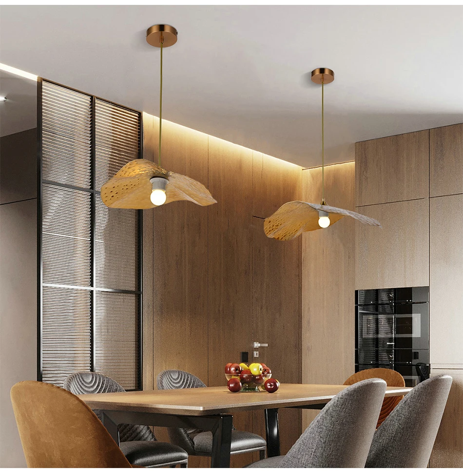 Creative personality lotus leaf single head LED E27 gold pendant lights for living room bedside restaurant hotel porch bar lamp