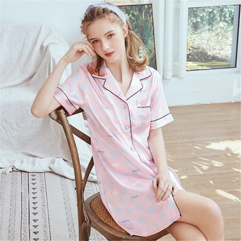 

Ladies Nightgown Spring sexy nightware Summer Comfortable Nightwear Home Wear Pink Short Sleeve Soft халатик new nightdress