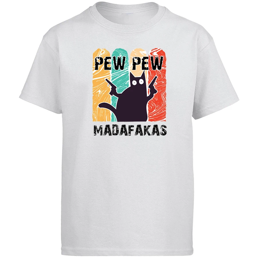 Новинка футболка с забавным котом винтажная Pew Madafakas Мужская коротким рукавом