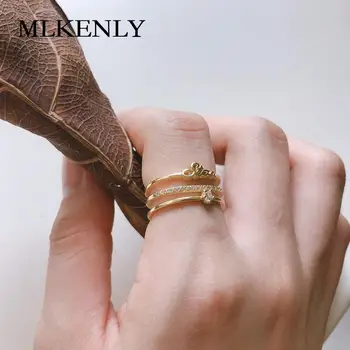 

MLKENLY Fashion Jewelry 925 Sterling Silver Open Ring Simple versatile gold chain with diamonds STAN ring net red niche ring