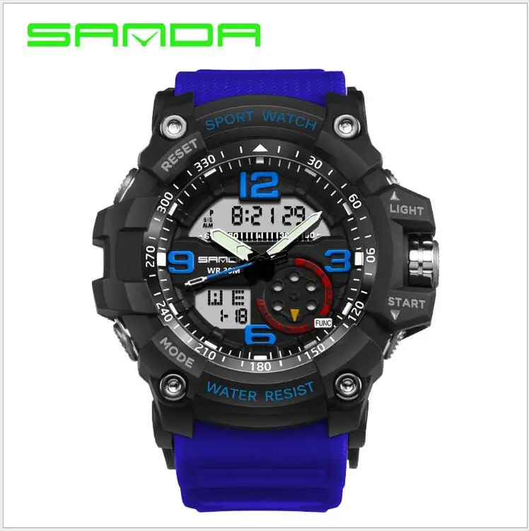 SANDA модные солнечные часы для мужчин водонепроницаемые лучший бренд класса люкс мужские часы армейские военные уличные наручные часы relogio masculino часы - Цвет: black blue