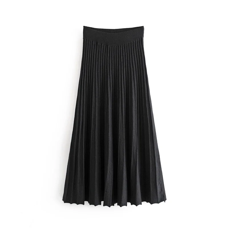 black skirt Звезда Светлячок дикая Повседневная Свободная Высокая талия стрейч юбка женская Осенняя элегантная однотонная плиссированная трикотажная юбка для женщин - Цвет: black skirt