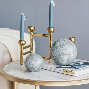 

American Nordic Minimalist Marble Pattern Glass Ball Ornament Decoration Home Living Room Bedroom Creative Decor Accessories