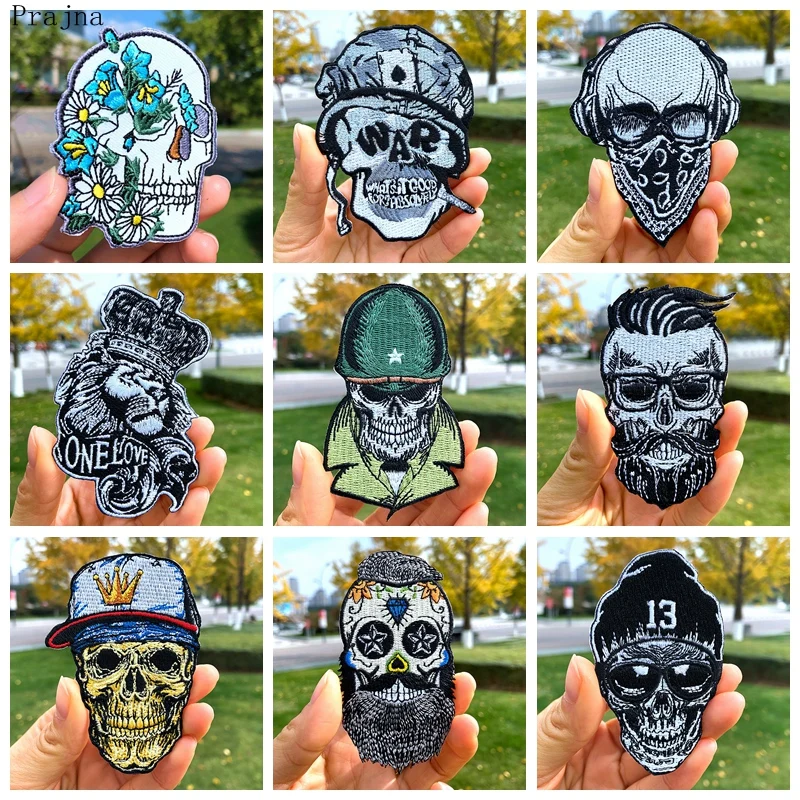 

Prajna Punk Skull Patches For Clothes Witch Embroidered Patches For Clothing DIY Biker Stripe For Jacket Sticker On Clothes