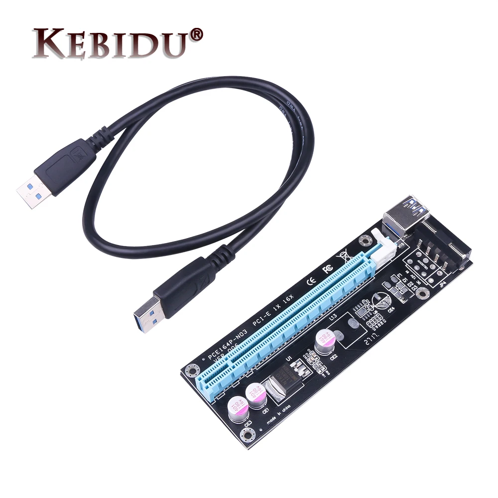 Kebidu переходная карта pci-e PCI Express PCIE 1X для 16X адаптер SATA 4Pin molex разъем питания USB 3 0