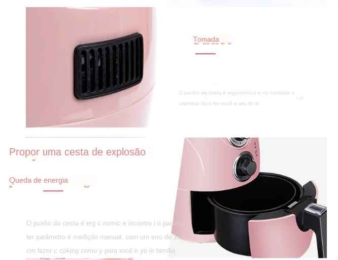 Fritadeira de ar Forno sem Fumaça Inteligente Automática Grande Frango Peixe Baker Chips Nuggets Mozzarella Vara Fabricante Cor Rosa 2.5l 9 High Quality Eletrodomésticos