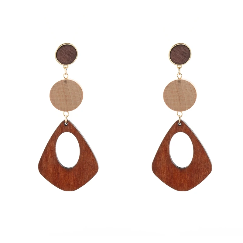 2019 Autum New Arrival Hollow Out Water Drop Wood Mix Disc Dangle Earrings | Украшения и аксессуары