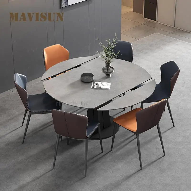 New Round Marble Kitchen Table Set Combination Of Dining Table And 6 Chairs Household Furniture