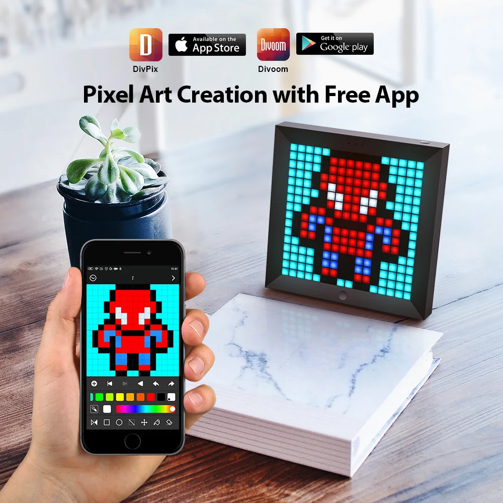 Divoom pixoo digital photo frame despertador com pixel arte programável display led, luz de néon sinal decoração, presente de ano novo 2021