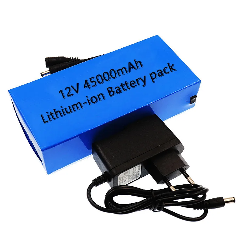 100% New Portable 12v 45000mAh 18650 Lithium-ion Battery pack DC 12.6V 45Ah battery With bms+12.6V 1A US EU Charger | Электроника