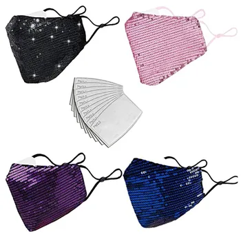 

4Pcs Sequined Mask With 10 Filters Respirator Mask Mascarilla Masker Dust-proofFace Shields Washable Masks Masque Mondkapjes