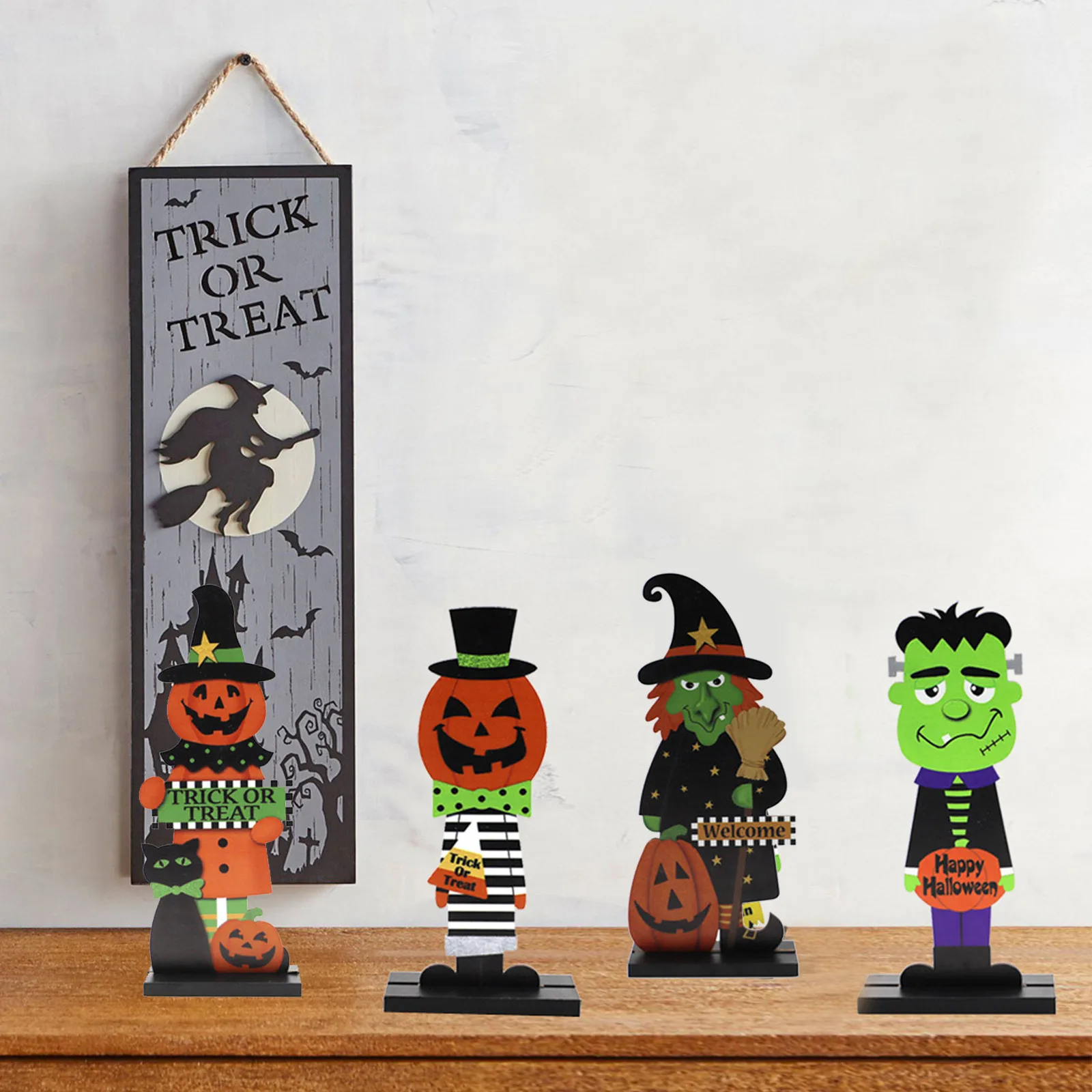 4pcs Happy Halloween Wooden Center Signs Decor Trick Or Treat Desktop Sign Pumpkin Witch Hoilday Home Party | Игрушки и хобби